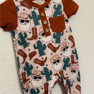 Baby Romper with Cactus and Santa Print